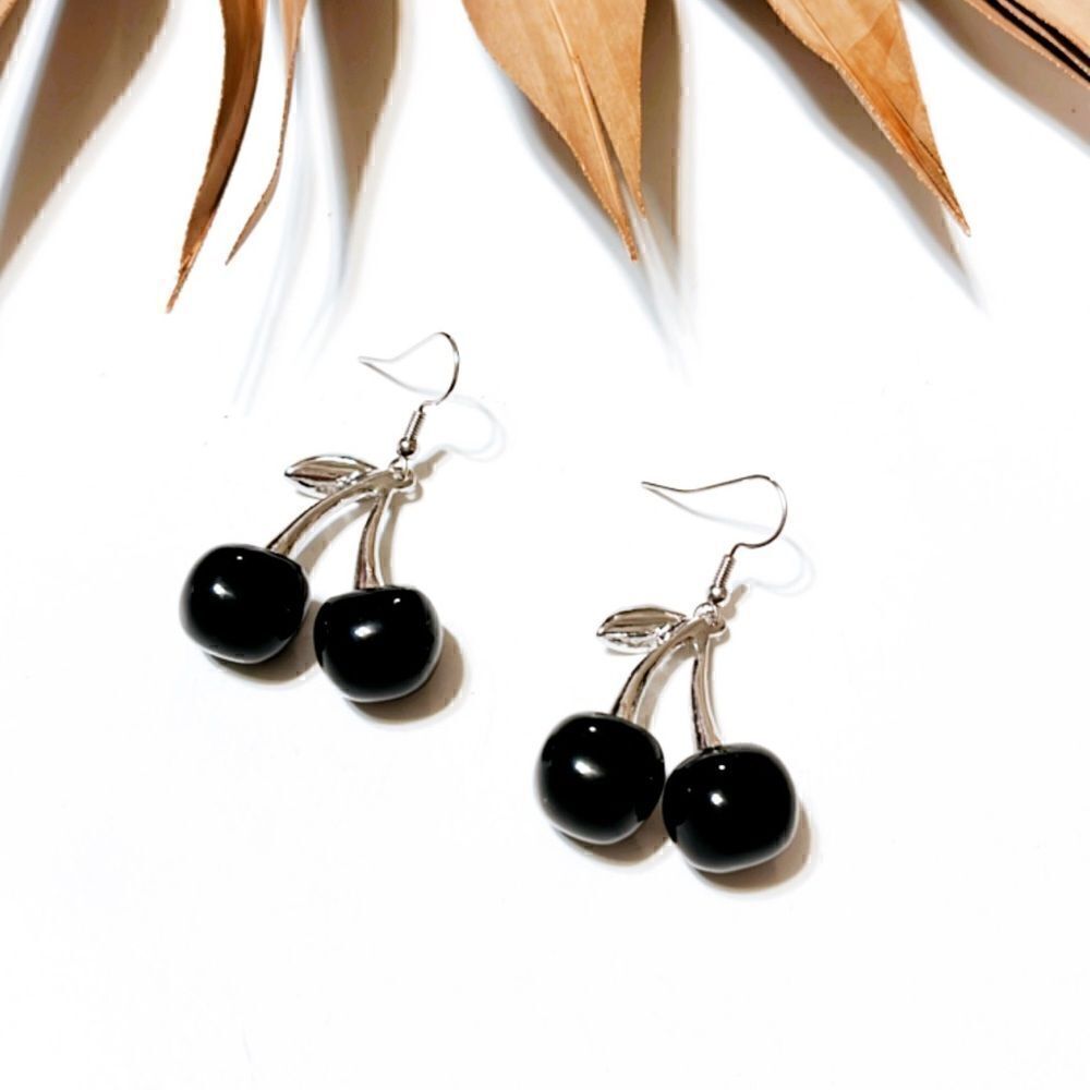 Black cherry earrings  #1017